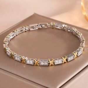 Classic Tennis Stainless Steel Links Crystal Bracelet